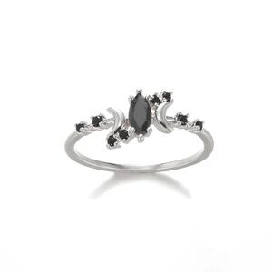 2CT Marquise Cut Black Diamond Triple Moon 14K White Gold Ring